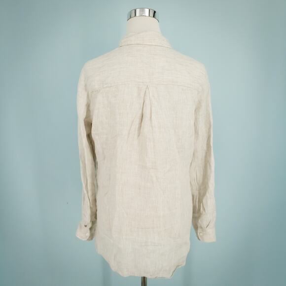 J. McLaughlin Size XS Britt Tan Stripe Collared Button Long Sleeve Linen Top - Picture 2 of 6